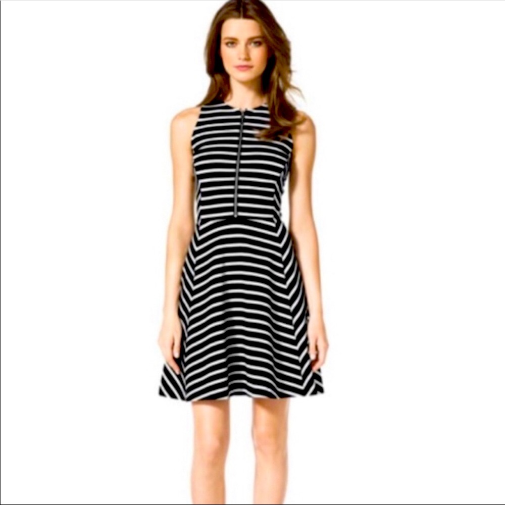 MICHAEL Michael Kors Striped Front-Zip Ponte Dress in Black and White size 0